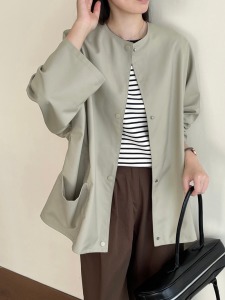 菱感圓領寬鬆小風衣（現貨）