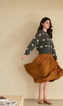 羊毛混紡套裝半身裙 4色 （深棕/杏/灰現貨）