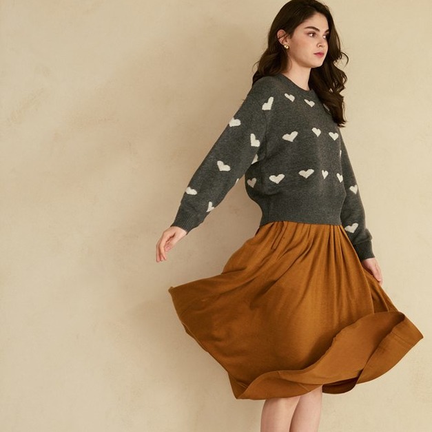 羊毛混紡套裝半身裙 4色 （深棕/杏/灰現貨）