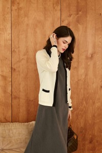 2件套羊毛混紡拼色外套 3色（只剩黑色現貨）