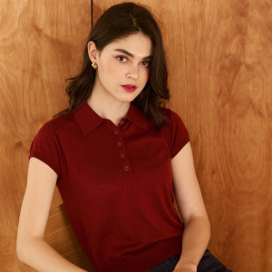 羊毛混紡小包肩polo衫 6色（只剩黑/深棕現貨）