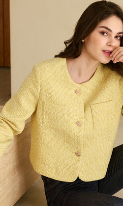 黃花蜜金釦毛呢外套（現貨）