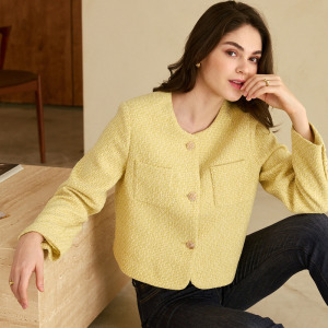 黃花蜜金釦毛呢外套（現貨）