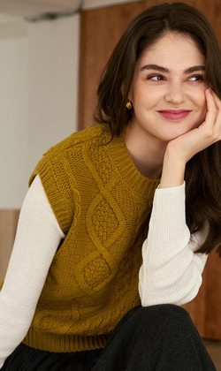 羊毛混紡菱形紋理背心 2色 (只剩芥末黃現貨)