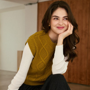 羊毛混紡菱形紋理背心 2色 (只剩芥末黃現貨)