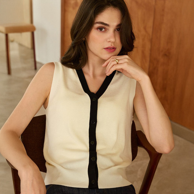 2件套羊毛混紡拼色背心 3色（只剩黑/灰現貨）