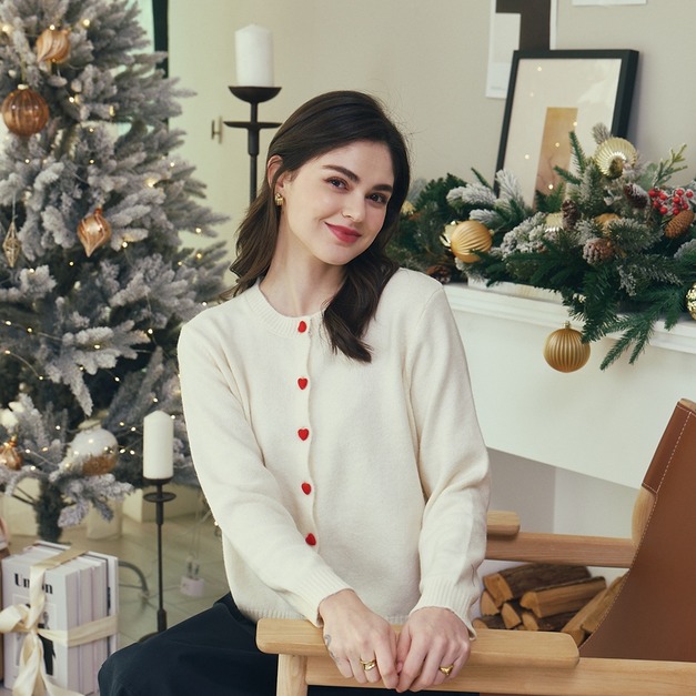 櫻桃愛心曼陀羅絨毛衣外套 5色（只剩米白現貨）