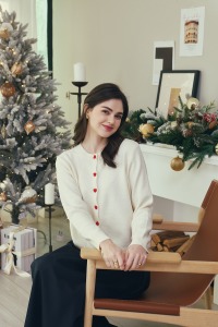 櫻桃愛心曼陀羅絨毛衣外套 5色（只剩米白現貨）