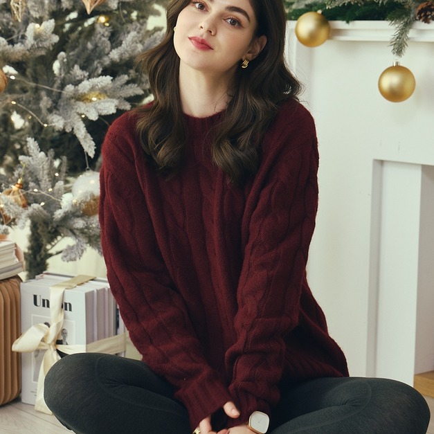 療癒系軟羊毛圓領毛衣 6色（只剩深藍/酒紅現貨）