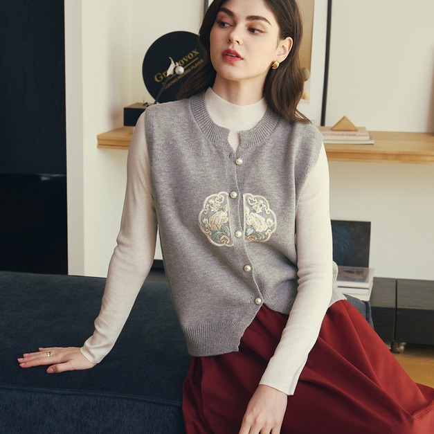 綿羊絨宮廷刺繡背心 2色（現貨）