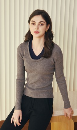 撞色氣質修身假兩件上衣 （只剩灰現貨）