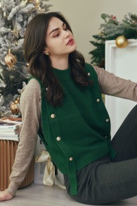 綿羊絨銀釦多色背心 5色（只剩灰/綠/紅現貨）