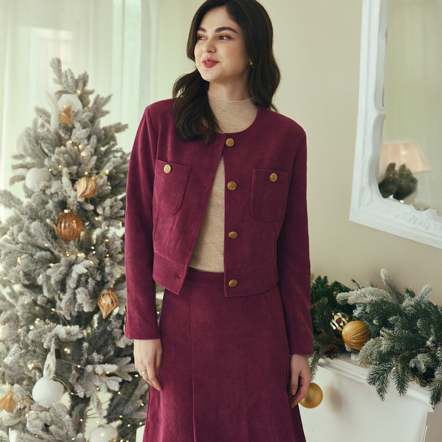 紫金絨布套裝洋裝 (現貨)