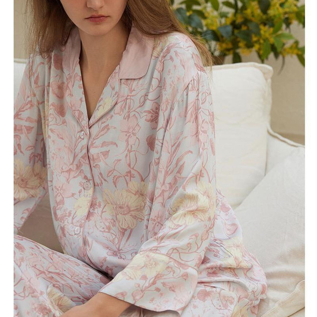 蒼蘭貢緞長袖睡衣 （現貨）