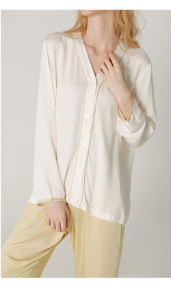 純色V領貢緞長袖睡衣3色（現貨）