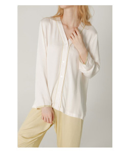 純色V領貢緞長袖睡衣3色（現貨）