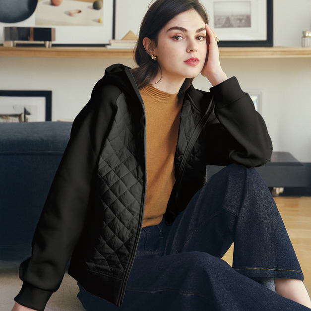 質感菱格連帽外套 2色（只剩黑色現貨）