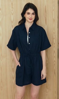 亞麻短袖連身褲 （現貨）