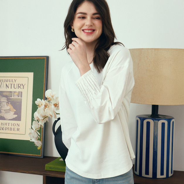 宮廷袖白長Ｔ （現貨）