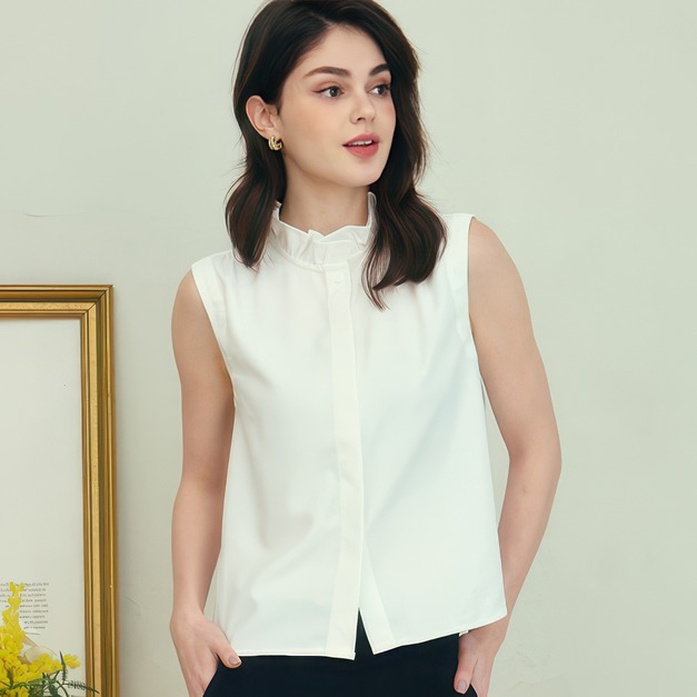 荷葉領無袖上衣 4色（白/黃現貨）