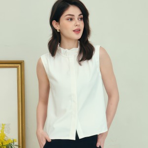 荷葉領無袖上衣 4色（白/黃現貨）