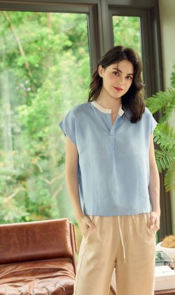 頂級亞麻落肩寬鬆上衣 3色 （現貨）