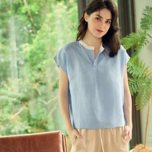 頂級亞麻落肩寬鬆上衣 3色 （現貨）