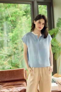 頂級亞麻落肩寬鬆上衣 3色 （現貨）