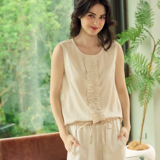 亞麻天絲朵朵背心4色 （現貨）