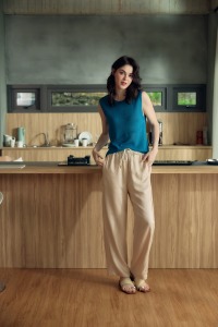 洛伊亞麻天絲鬆緊長褲5色 （黃/白/深藍現貨）