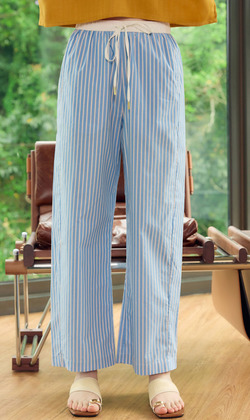 純棉藍條休閒長褲  （現貨）