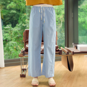 純棉藍條休閒長褲  （現貨）