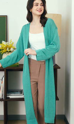 長版天絲亞麻罩衫 4色（白/綠現貨）