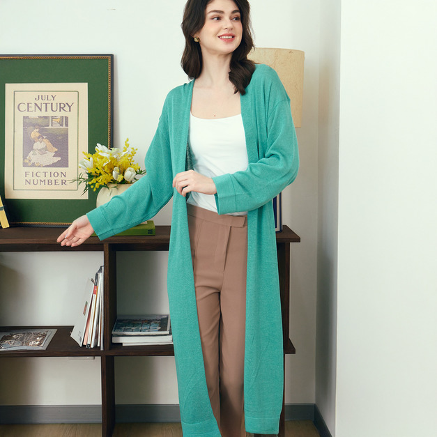 長版天絲亞麻罩衫 4色（白/綠現貨）