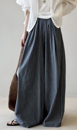 直條大寬褲 2色 （現貨）