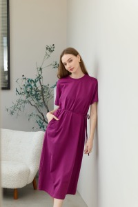 機能棉素色綁腰長裙 2色（現貨）