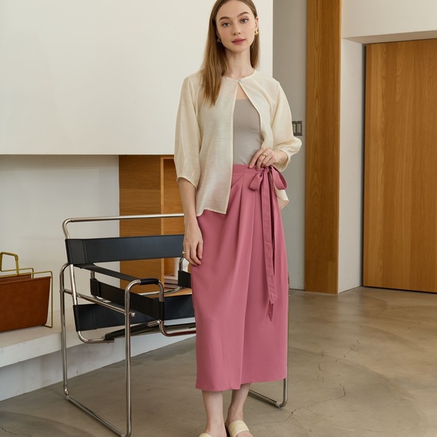 薔薇粉蝴蝶結半身裙 （現貨）