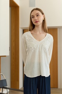 蕾絲細緻Ｖ領長袖上衣 （現貨）