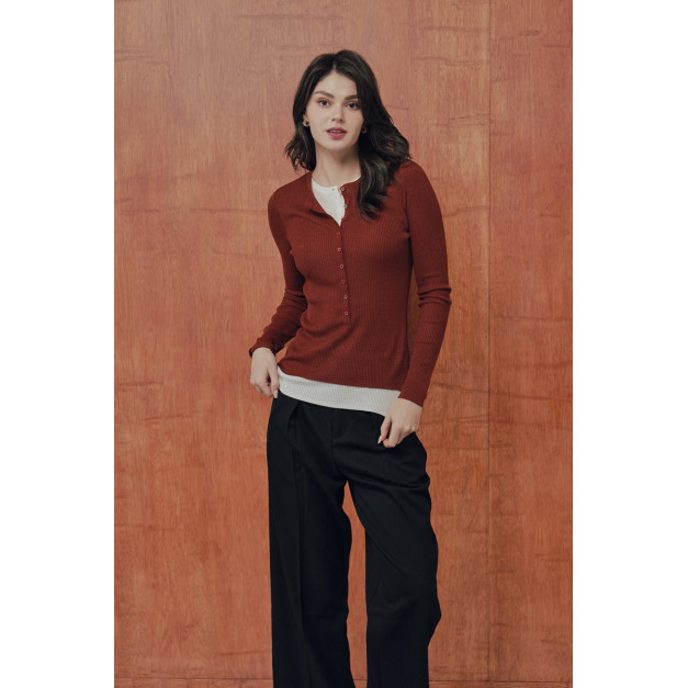 顯瘦假兩件紅上衣（現貨）