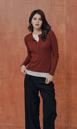 顯瘦假兩件紅上衣（現貨）