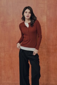 顯瘦假兩件紅上衣（現貨）