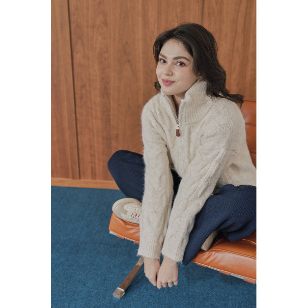 棉羊絨麻花拉鍊毛衣（現貨）