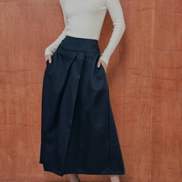 法式絲毛緞面半身裙  2色（現貨）