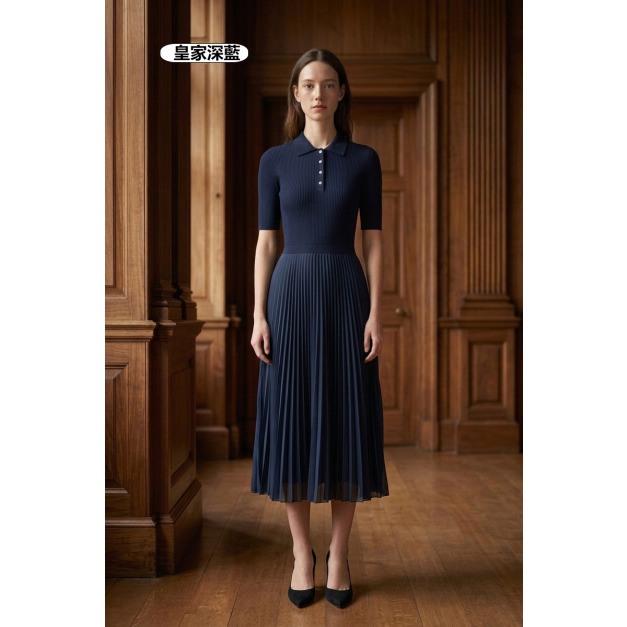 高級感羊毛polo裙 2色（深藍現貨）