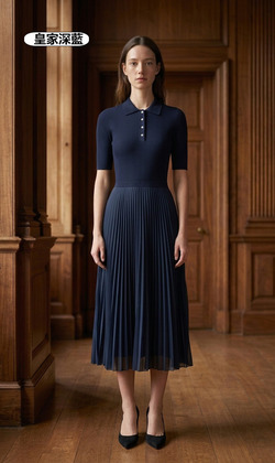 高級感羊毛polo裙 2色（深藍現貨）