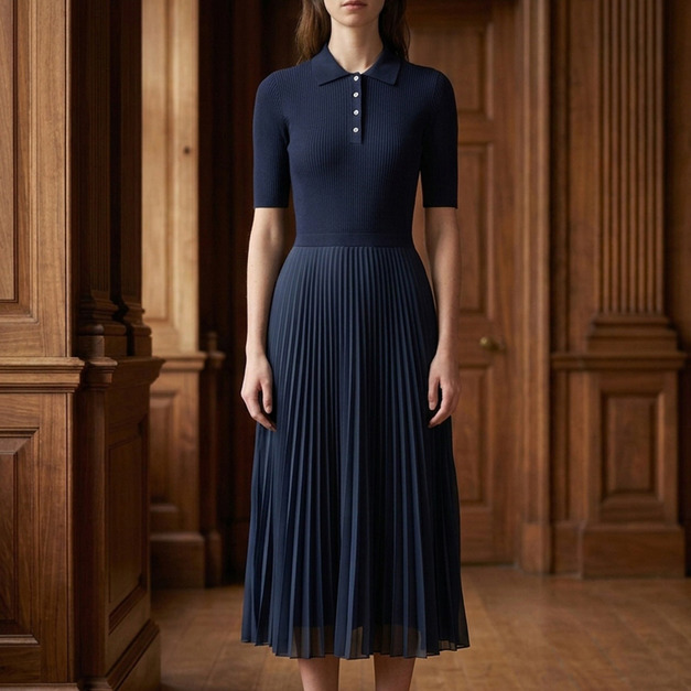 高級感羊毛polo裙 2色（深藍現貨）