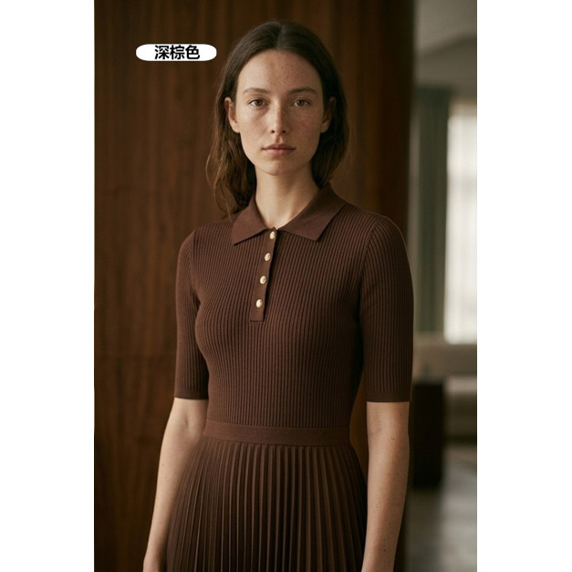 高級感羊毛polo裙 2色（深藍現貨）
