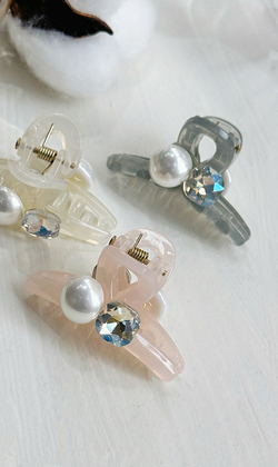 ｜鯊魚夾｜時光 • 珍珠鋯石 髮夾邊夾瀏海夾髮飾 一對販售