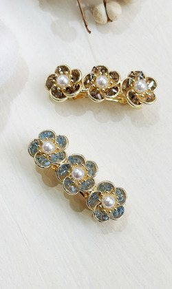 ｜彈簧夾｜元氣 &bull; 鋯石珍珠小花一字 髮夾邊夾瀏海髮飾 單只販售