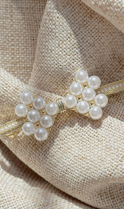 ｜彈簧夾｜熱忱 &bull; 復古珍珠蝴蝶結 髮夾邊夾瀏海髮飾 單只販售